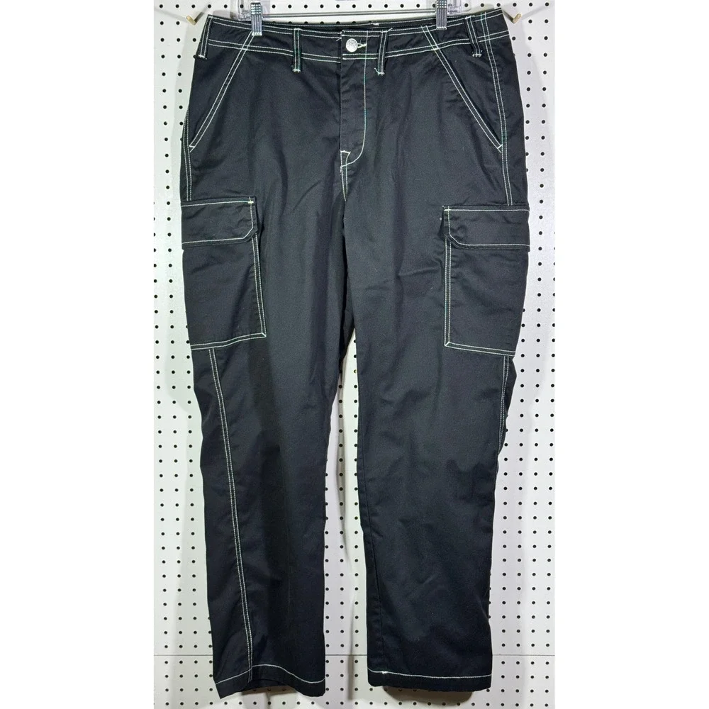 True Religion Mens Black Contrast Stitch Cargo Pants Straight Leg 40x31 108335